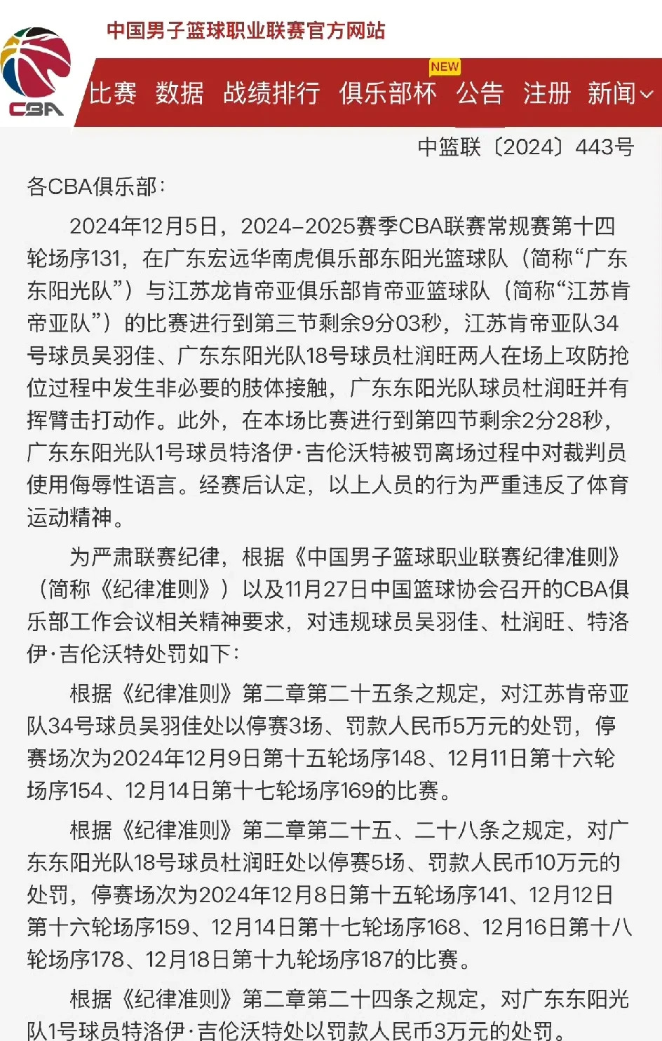 CBA球员因球场行为遭遇罚款处罚 CBA球员因球场行为遭遇罚款处罚